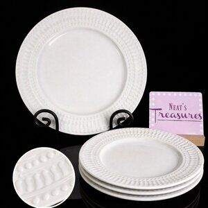 Pfaltzgraff CASSANDRA Traditions White Ribbed Dot Porcelain Dinner Plates Set 4